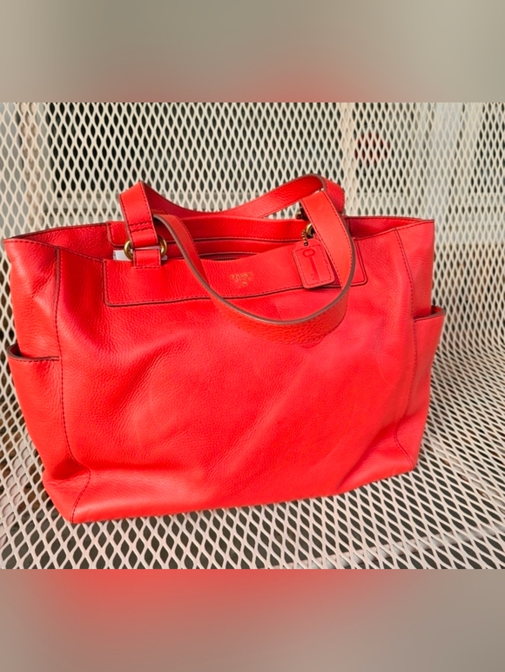 Fossil Bold Red Leather Tote